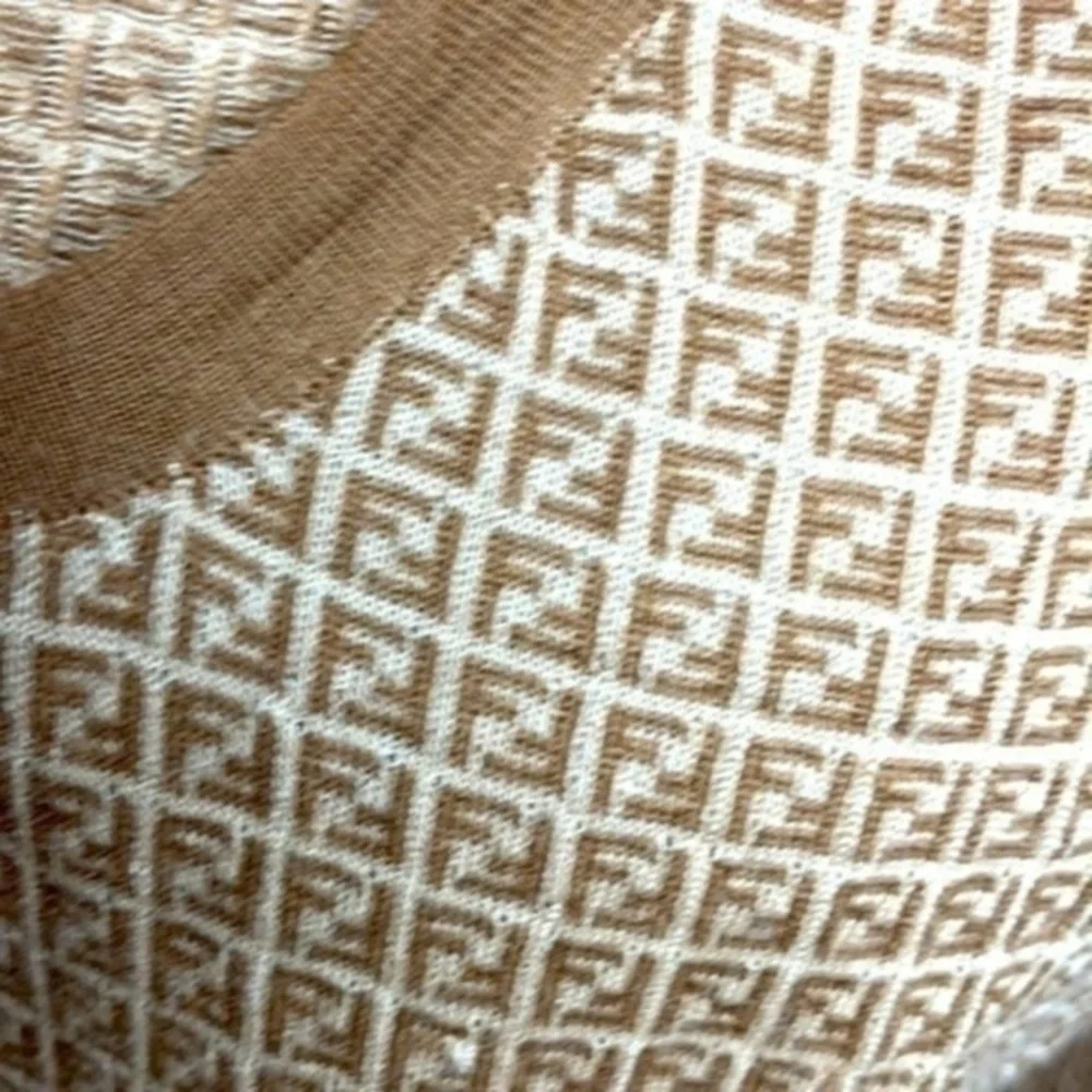 FENDI cashmere silk babydoll cap sleeve classic monogram sweater FF Zucca top
